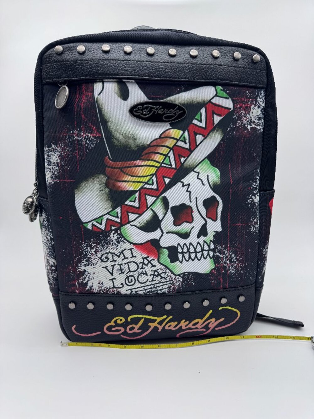 Ed Hardy Skull Snake Backpack NWT Black Tattoo Print Laptop Bag Studded